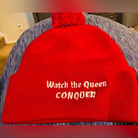 New Watch the Queen Conquer - My original design pompom knit embroidered beanie - Picture 2 of 3